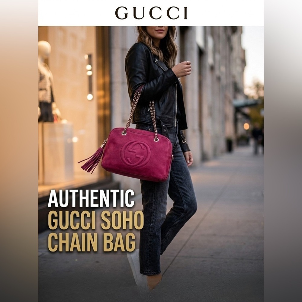 GUCCI Limited Edition Soho Chain Shoulder Bag - Burgundy Nubuck Suede -with COA